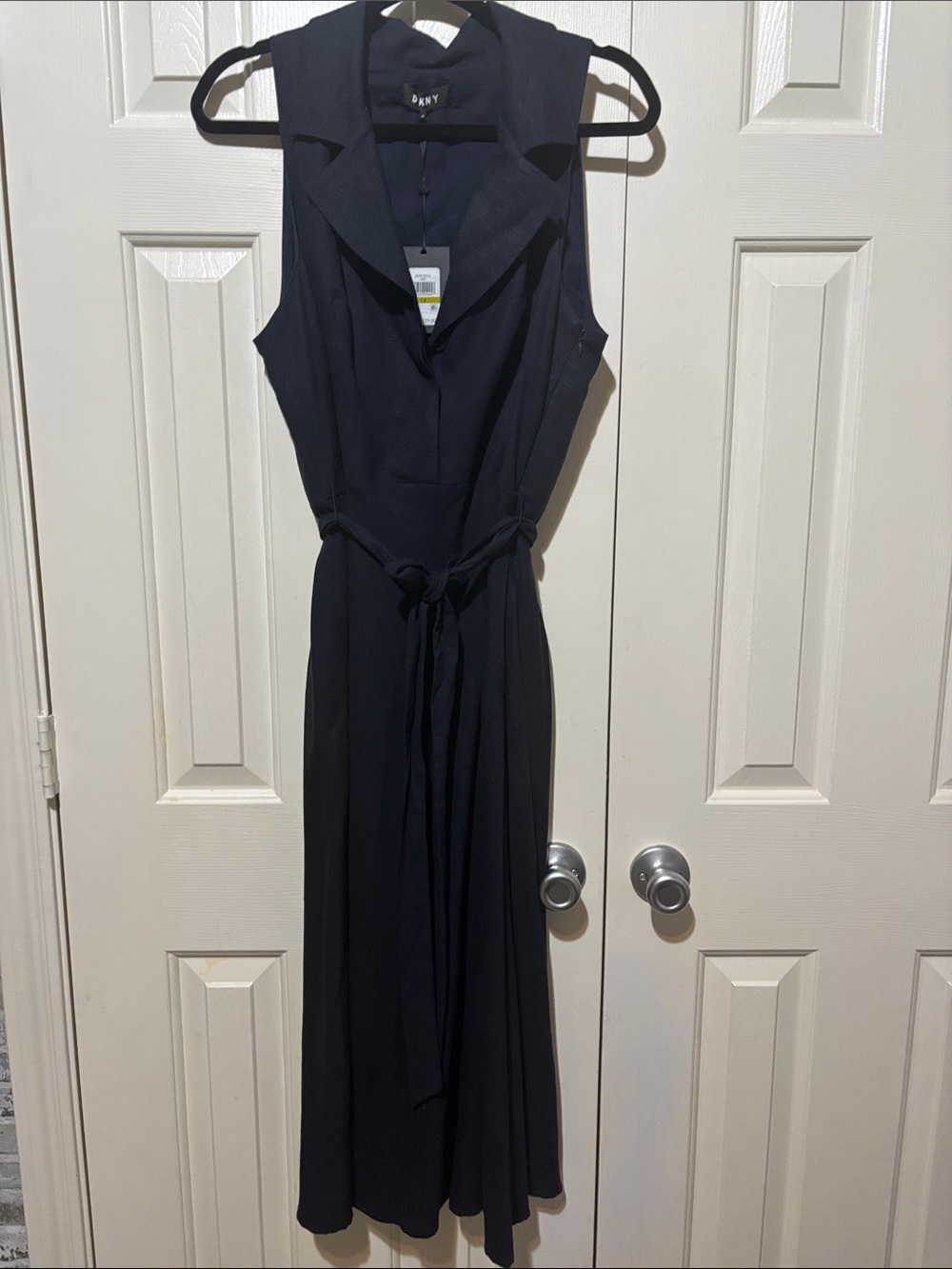 DKNY Navy Sleeveless Maxi Dress with Tie Waist